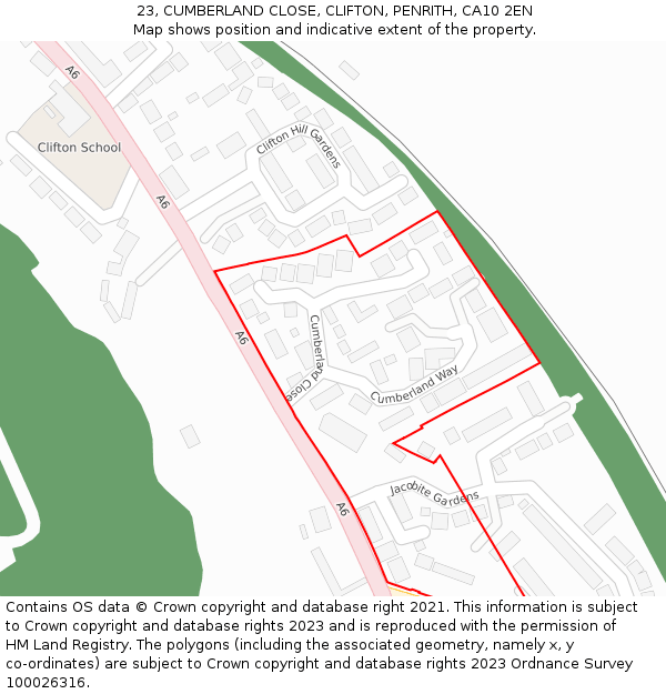 23, CUMBERLAND CLOSE, CLIFTON, PENRITH, CA10 2EN: Location map and indicative extent of plot