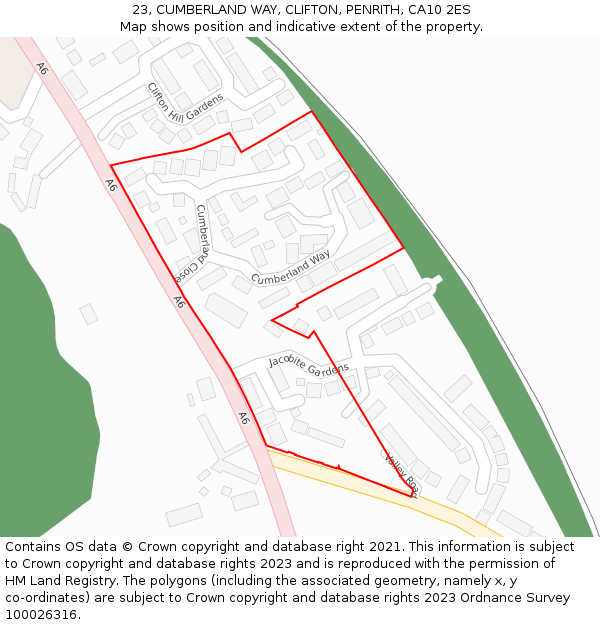 23, CUMBERLAND WAY, CLIFTON, PENRITH, CA10 2ES: Location map and indicative extent of plot
