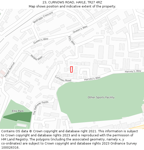 23, CURNOWS ROAD, HAYLE, TR27 4RZ: Location map and indicative extent of plot