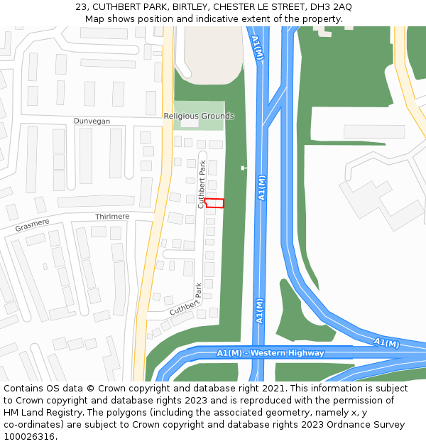 23, CUTHBERT PARK, BIRTLEY, CHESTER LE STREET, DH3 2AQ: Location map and indicative extent of plot