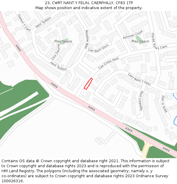 23, CWRT NANT Y FELIN, CAERPHILLY, CF83 1TP: Location map and indicative extent of plot