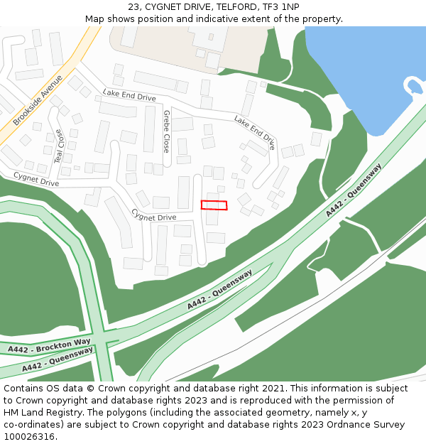 23, CYGNET DRIVE, TELFORD, TF3 1NP: Location map and indicative extent of plot