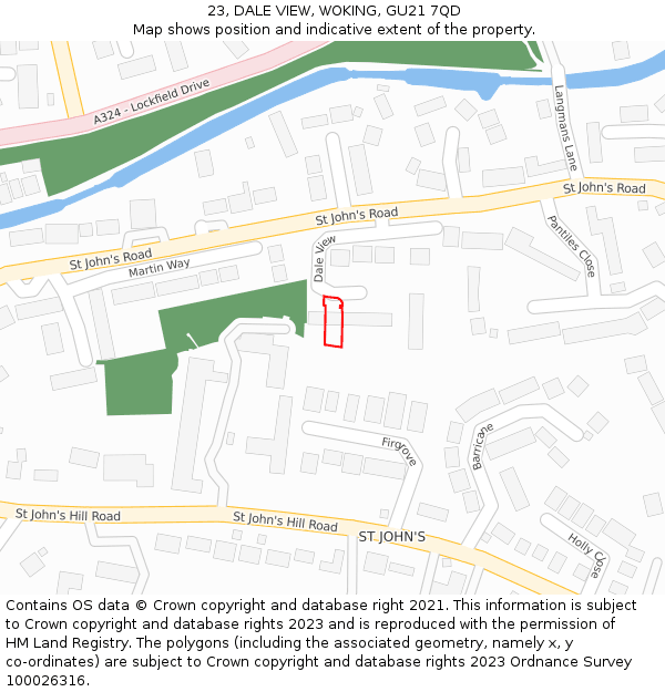 23, DALE VIEW, WOKING, GU21 7QD: Location map and indicative extent of plot