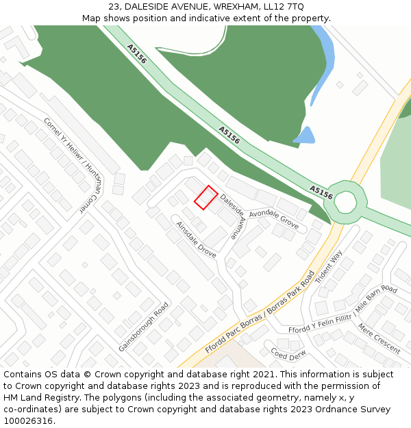 23, DALESIDE AVENUE, WREXHAM, LL12 7TQ: Location map and indicative extent of plot