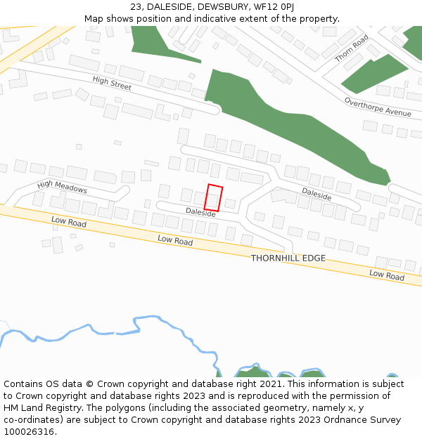 23, DALESIDE, DEWSBURY, WF12 0PJ: Location map and indicative extent of plot