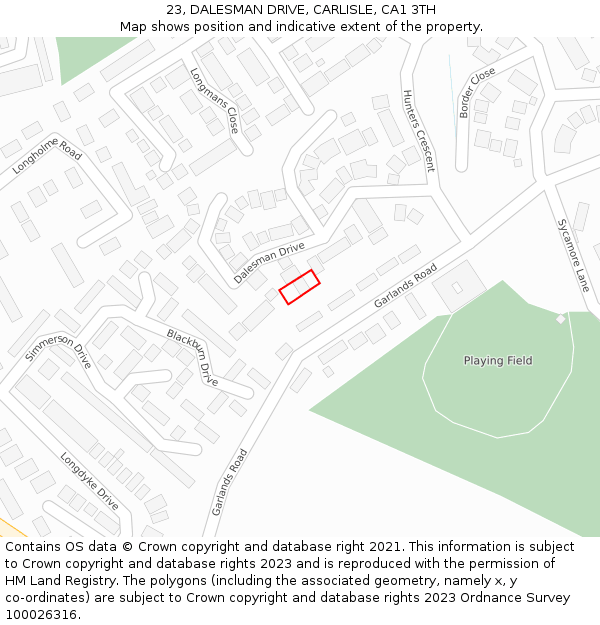 23, DALESMAN DRIVE, CARLISLE, CA1 3TH: Location map and indicative extent of plot