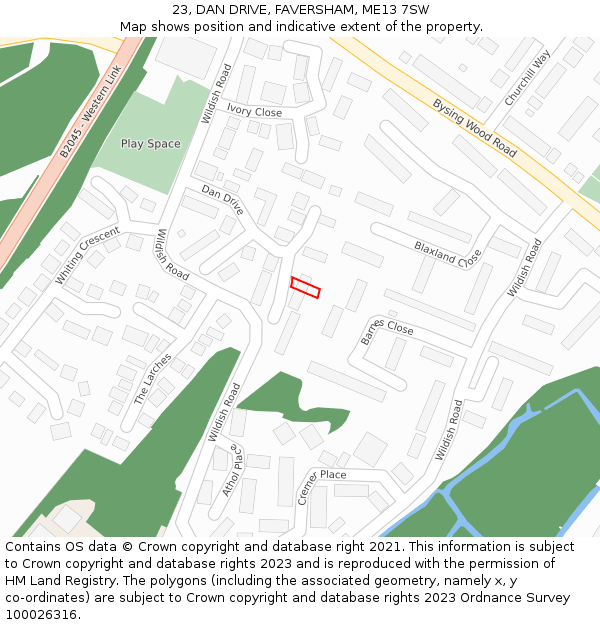 23, DAN DRIVE, FAVERSHAM, ME13 7SW: Location map and indicative extent of plot