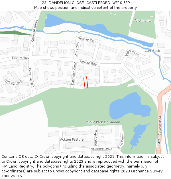 23, DANDELION CLOSE, CASTLEFORD, WF10 5FP: Location map and indicative extent of plot