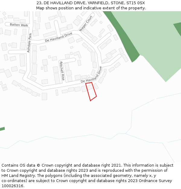 23, DE HAVILLAND DRIVE, YARNFIELD, STONE, ST15 0SX: Location map and indicative extent of plot