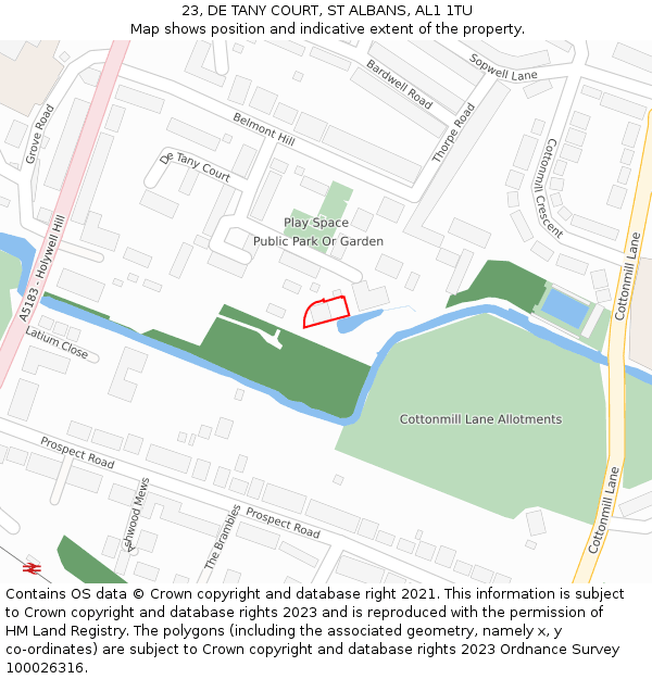 23, DE TANY COURT, ST ALBANS, AL1 1TU: Location map and indicative extent of plot