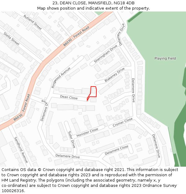 23, DEAN CLOSE, MANSFIELD, NG18 4DB: Location map and indicative extent of plot