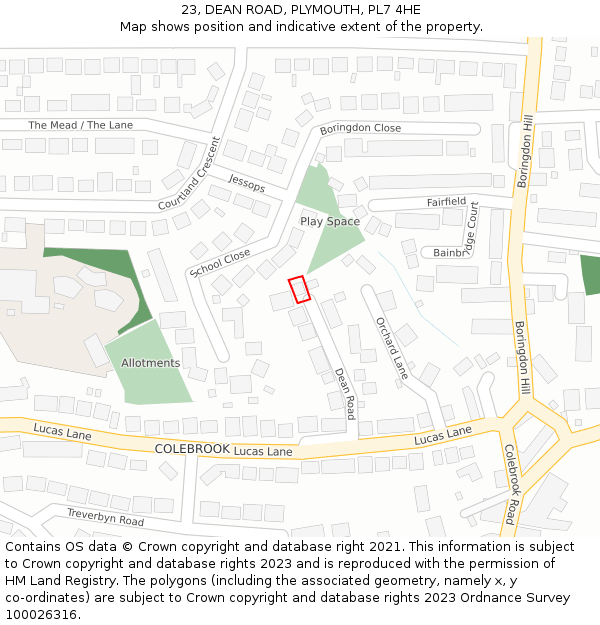 23, DEAN ROAD, PLYMOUTH, PL7 4HE: Location map and indicative extent of plot