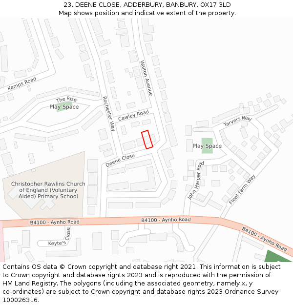 23, DEENE CLOSE, ADDERBURY, BANBURY, OX17 3LD: Location map and indicative extent of plot