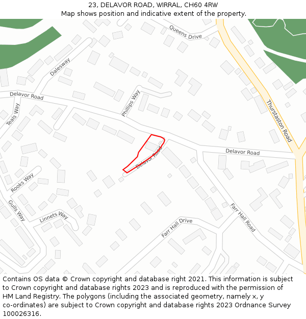 23, DELAVOR ROAD, WIRRAL, CH60 4RW: Location map and indicative extent of plot