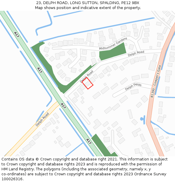 23, DELPH ROAD, LONG SUTTON, SPALDING, PE12 9BX: Location map and indicative extent of plot