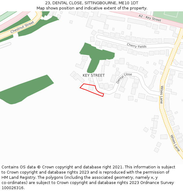 23, DENTAL CLOSE, SITTINGBOURNE, ME10 1DT: Location map and indicative extent of plot