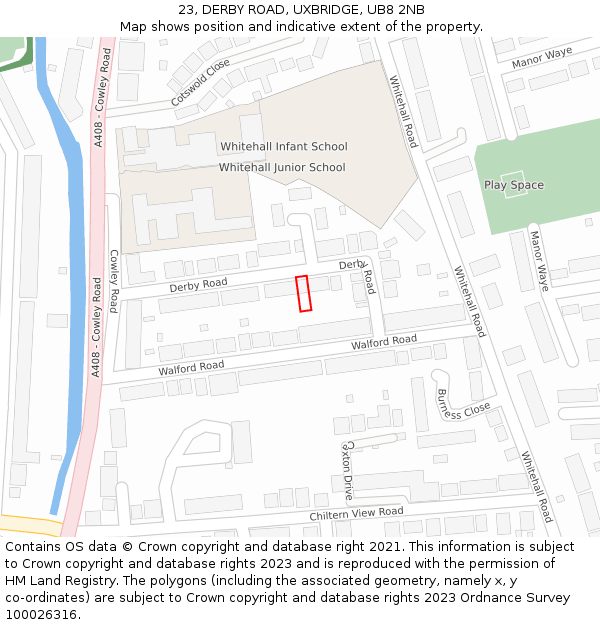 23, DERBY ROAD, UXBRIDGE, UB8 2NB: Location map and indicative extent of plot