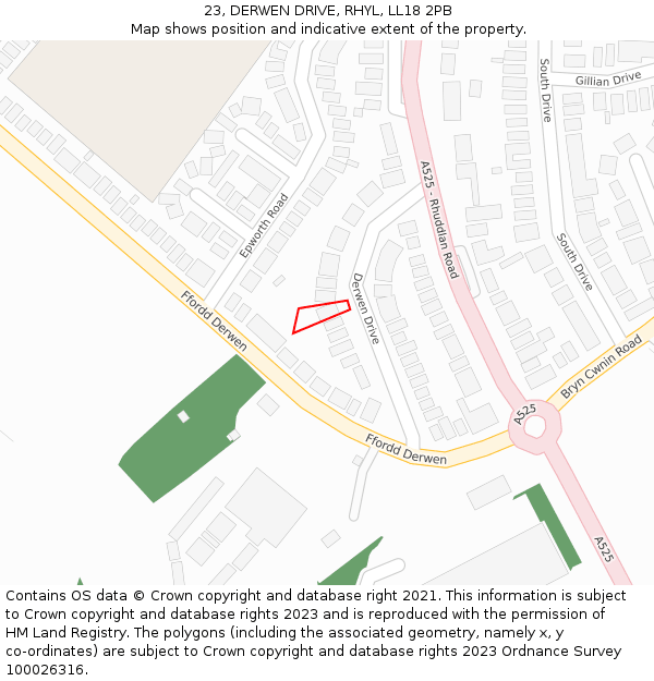 23, DERWEN DRIVE, RHYL, LL18 2PB: Location map and indicative extent of plot