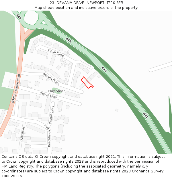 23, DEVANA DRIVE, NEWPORT, TF10 8FB: Location map and indicative extent of plot