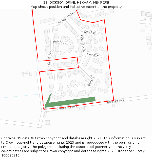 23, DICKSON DRIVE, HEXHAM, NE46 2RB: Location map and indicative extent of plot