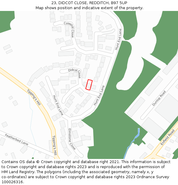 23, DIDCOT CLOSE, REDDITCH, B97 5UP: Location map and indicative extent of plot