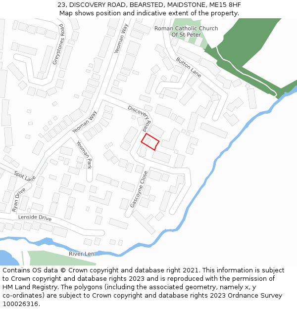 23, DISCOVERY ROAD, BEARSTED, MAIDSTONE, ME15 8HF: Location map and indicative extent of plot
