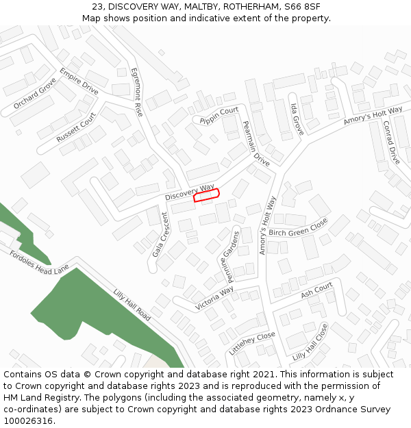 23, DISCOVERY WAY, MALTBY, ROTHERHAM, S66 8SF: Location map and indicative extent of plot