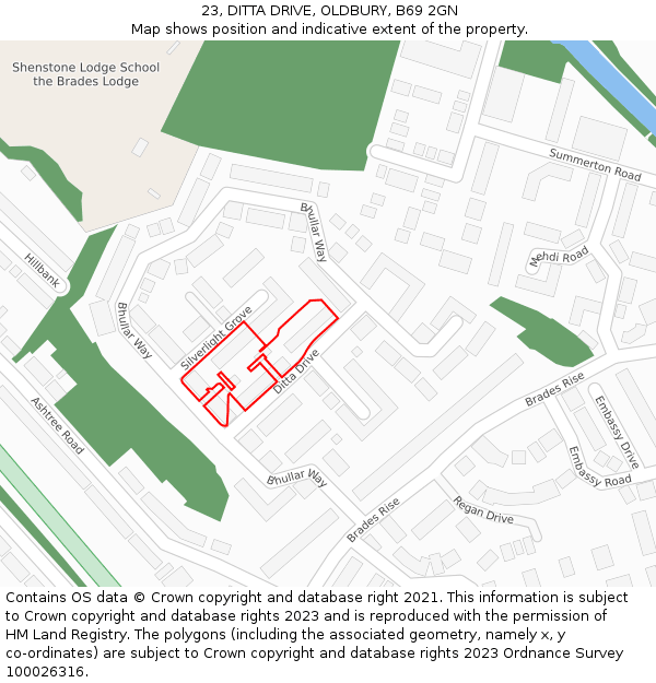 23, DITTA DRIVE, OLDBURY, B69 2GN: Location map and indicative extent of plot