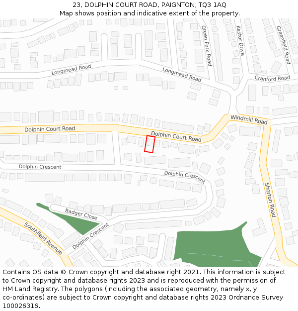 23, DOLPHIN COURT ROAD, PAIGNTON, TQ3 1AQ: Location map and indicative extent of plot