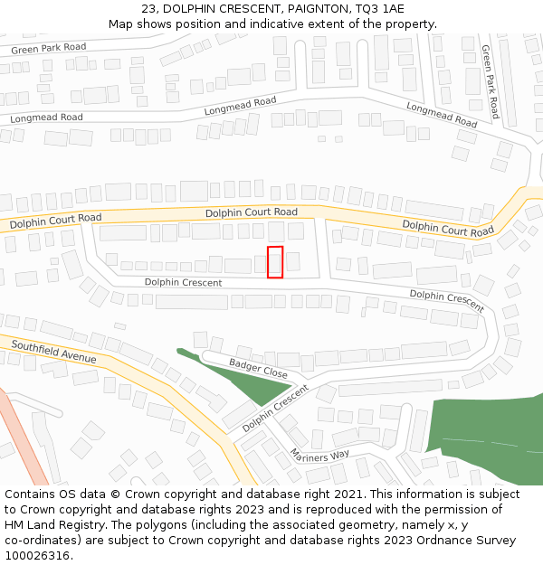 23, DOLPHIN CRESCENT, PAIGNTON, TQ3 1AE: Location map and indicative extent of plot