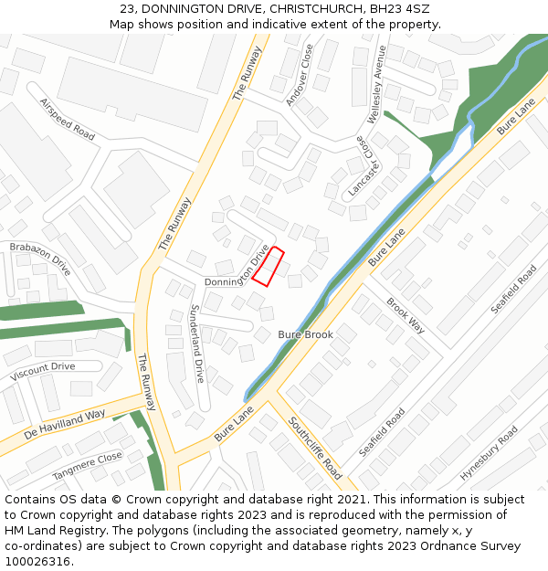 23, DONNINGTON DRIVE, CHRISTCHURCH, BH23 4SZ: Location map and indicative extent of plot