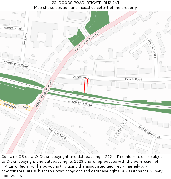 23, DOODS ROAD, REIGATE, RH2 0NT: Location map and indicative extent of plot