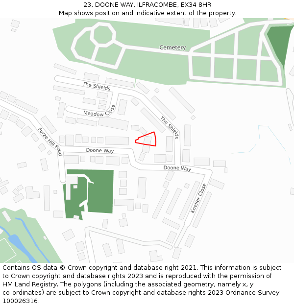 23, DOONE WAY, ILFRACOMBE, EX34 8HR: Location map and indicative extent of plot