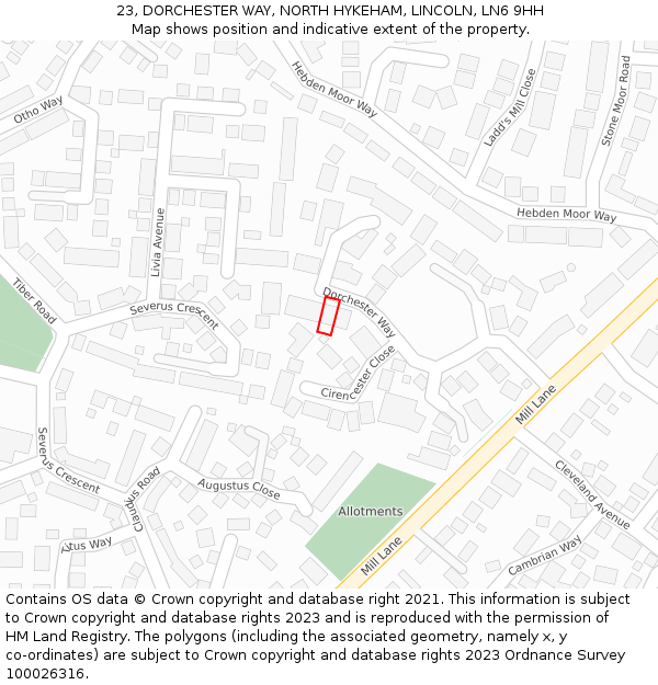 23, DORCHESTER WAY, NORTH HYKEHAM, LINCOLN, LN6 9HH: Location map and indicative extent of plot