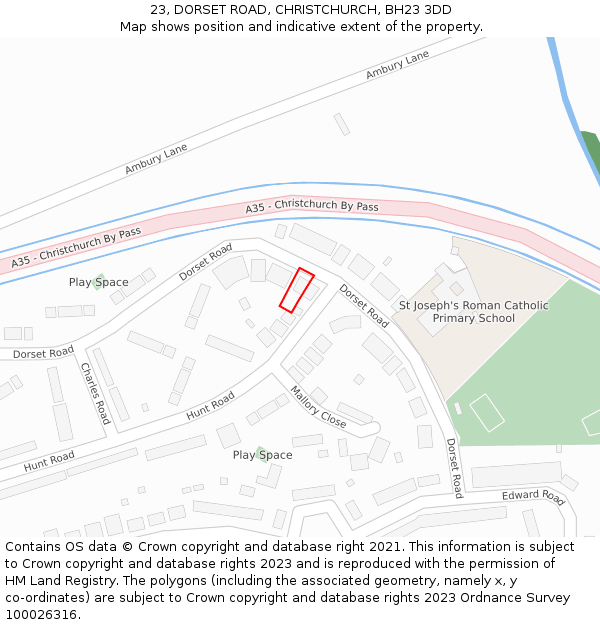 23, DORSET ROAD, CHRISTCHURCH, BH23 3DD: Location map and indicative extent of plot