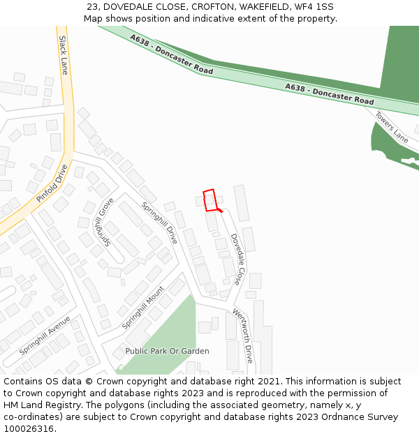 23, DOVEDALE CLOSE, CROFTON, WAKEFIELD, WF4 1SS: Location map and indicative extent of plot