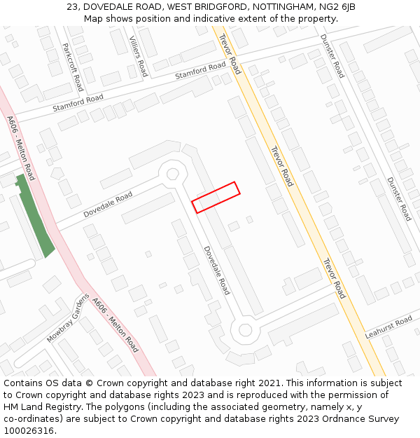 23, DOVEDALE ROAD, WEST BRIDGFORD, NOTTINGHAM, NG2 6JB: Location map and indicative extent of plot