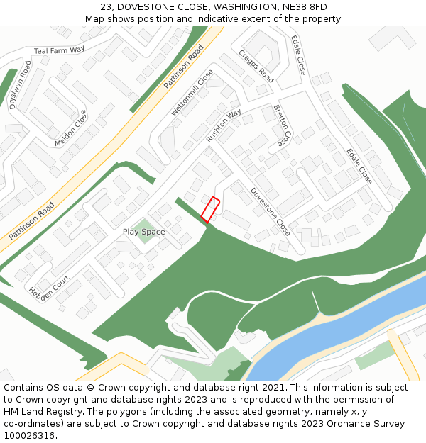 23, DOVESTONE CLOSE, WASHINGTON, NE38 8FD: Location map and indicative extent of plot