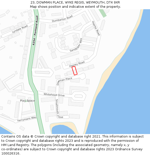 23, DOWMAN PLACE, WYKE REGIS, WEYMOUTH, DT4 9XR: Location map and indicative extent of plot