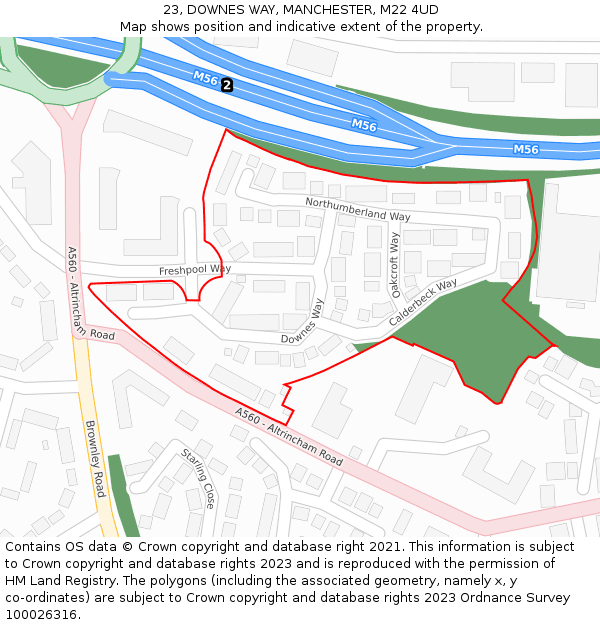 23, DOWNES WAY, MANCHESTER, M22 4UD: Location map and indicative extent of plot