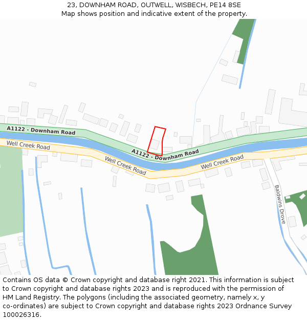 23, DOWNHAM ROAD, OUTWELL, WISBECH, PE14 8SE: Location map and indicative extent of plot