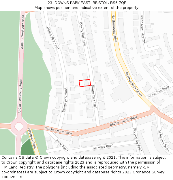 23, DOWNS PARK EAST, BRISTOL, BS6 7QF: Location map and indicative extent of plot