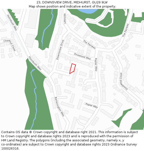 23, DOWNSVIEW DRIVE, MIDHURST, GU29 9LW: Location map and indicative extent of plot