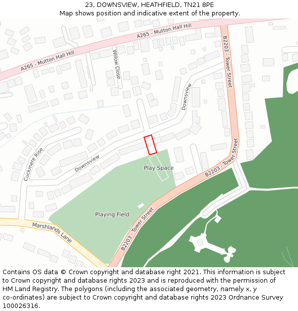 23, DOWNSVIEW, HEATHFIELD, TN21 8PE: Location map and indicative extent of plot