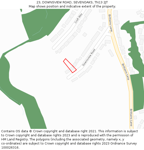 23, DOWNSVIEW ROAD, SEVENOAKS, TN13 2JT: Location map and indicative extent of plot