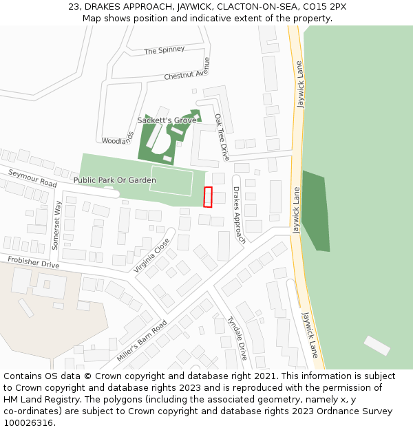 23, DRAKES APPROACH, JAYWICK, CLACTON-ON-SEA, CO15 2PX: Location map and indicative extent of plot