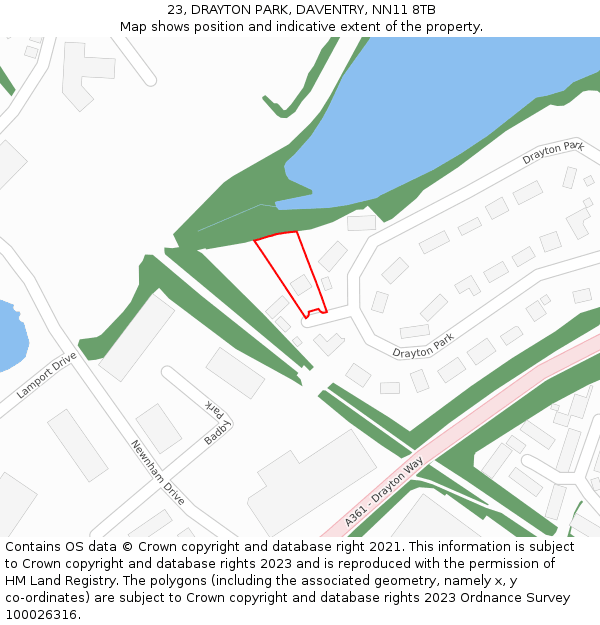 23, DRAYTON PARK, DAVENTRY, NN11 8TB: Location map and indicative extent of plot