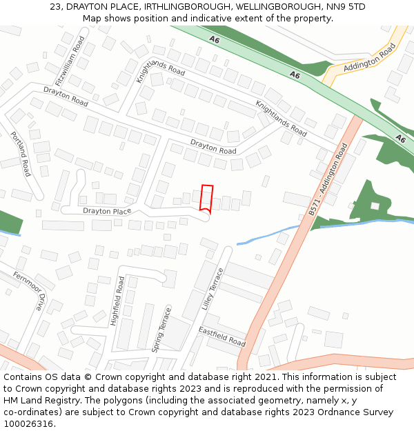 23, DRAYTON PLACE, IRTHLINGBOROUGH, WELLINGBOROUGH, NN9 5TD: Location map and indicative extent of plot