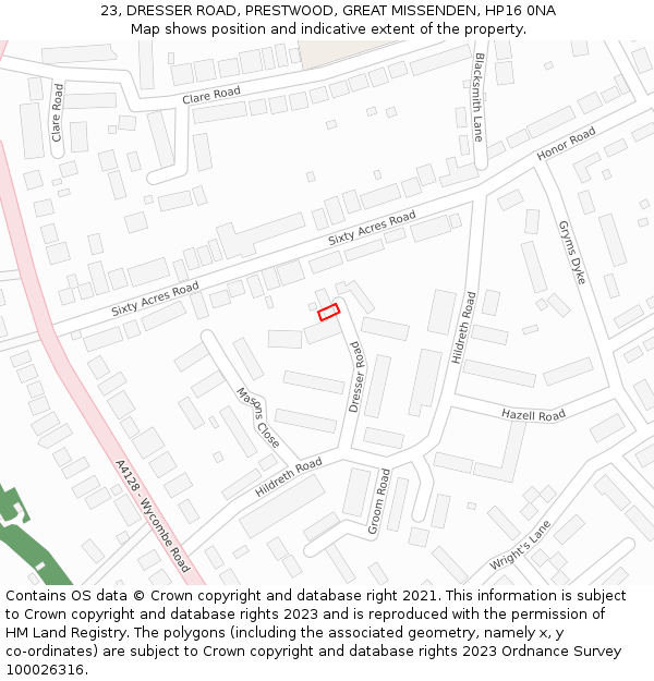 23, DRESSER ROAD, PRESTWOOD, GREAT MISSENDEN, HP16 0NA: Location map and indicative extent of plot