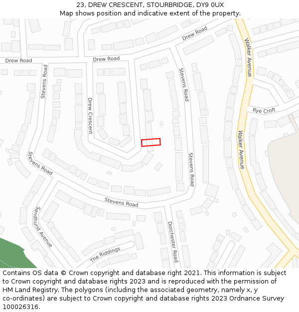 23, DREW CRESCENT, STOURBRIDGE, DY9 0UX: Location map and indicative extent of plot